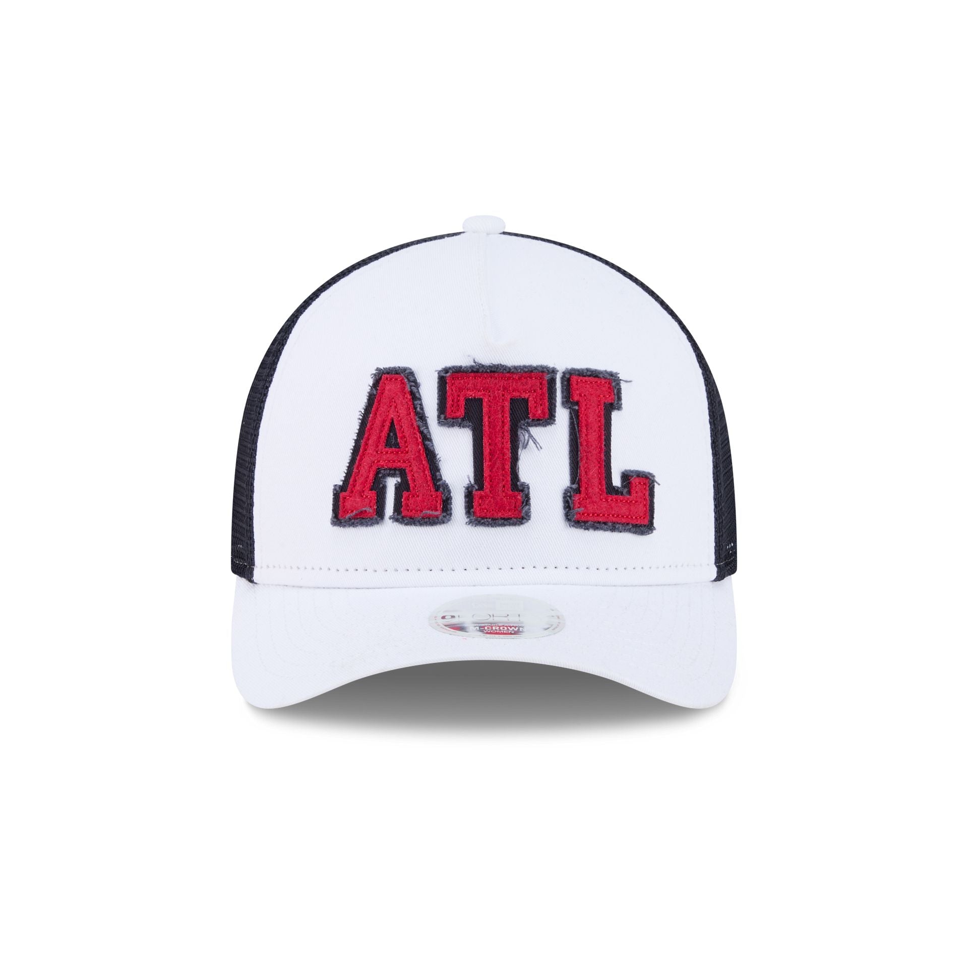 Atlanta Braves Optic White Felt Logo Women's 9FORTY M-Crown A-Frame Trucker Hat