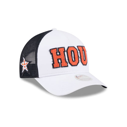 Houston Astros Optic White Felt Logo Women's 9FORTY M-Crown A-Frame Trucker Hat