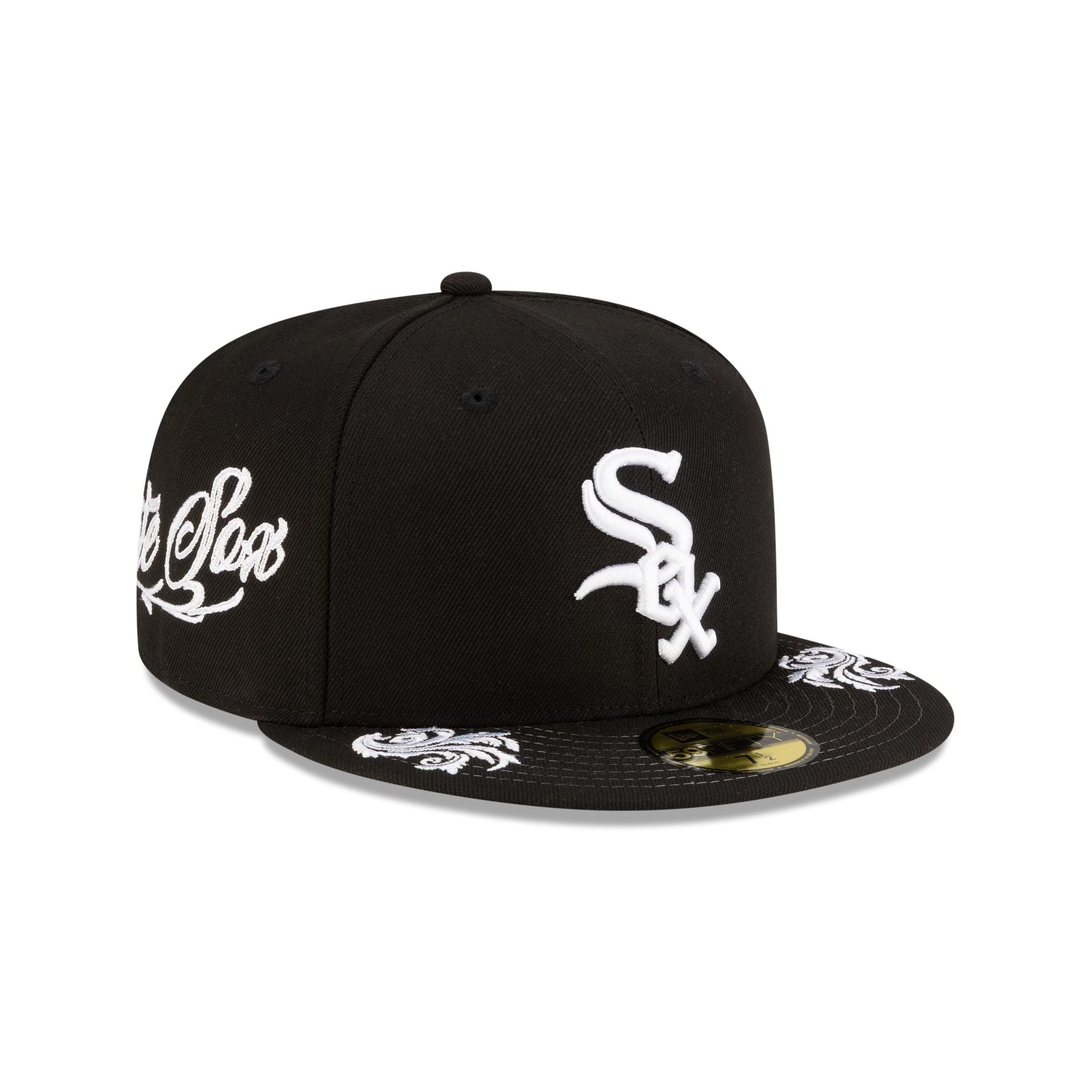 Chicago White Sox Script Black and White 59FIFTY Fitted Hat